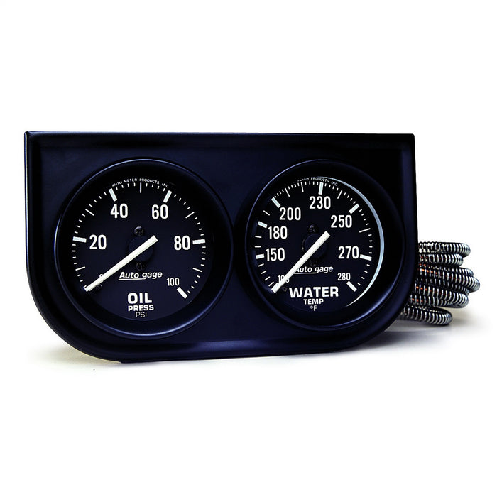 AutoMeter 2392 GAUGE CONSOLE; OILP/WTMP; 2in.; 100PSI/280deg.F; BLK DIAL; BLK BZL; AUTOGAGE - Truck Part Superstore