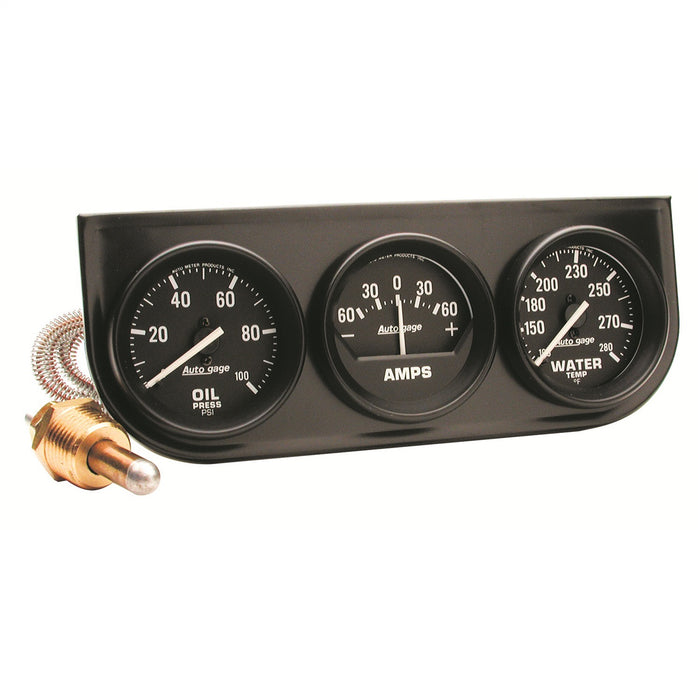 AutoMeter 2393 GAUGE CONSOLE; OILP/WTMP/AMP; 2in.; 100PSI/280deg.F/60A; BLK DIAL; BLK BZL; AUTO - Truck Part Superstore