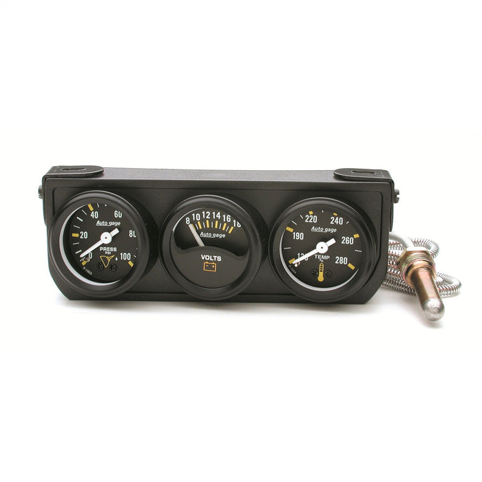 AutoMeter 2396 GAUGE CONSOLE; OILP/WTMP/VOLT; 1.5in.; 100PSI/280deg.F/18V; MECH BK DIAL; BK BZL - Truck Part Superstore