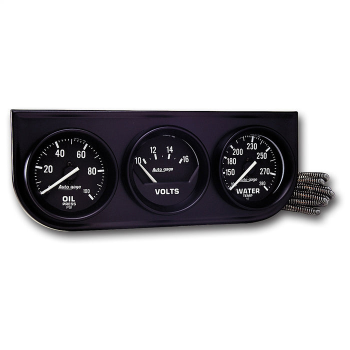AutoMeter 2397 GAUGE CONSOLE; OILP/WTMP/VOLT; 2in.; 100PSI/280deg.F/18V; MECH BLK DIAL; BLK BZL - Truck Part Superstore
