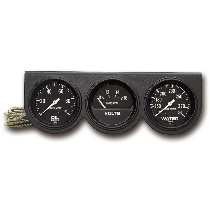 AutoMeter 2398 GAUGE CONSOLE; OILP/WTMP/VOLT; 2 5/8in.; 100PSI/280deg.F/16V; BLK DIAL; BLK BZL; - Truck Part Superstore