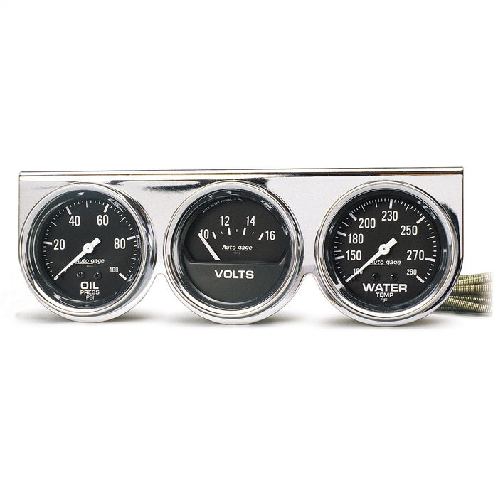 AutoMeter 2399 GAUGE CONSOLE; OILP/WTMP/VOLT; 2 5/8in.; 100PSI/280deg.F/16V; BLK DIAL; CHRME BZ - Truck Part Superstore