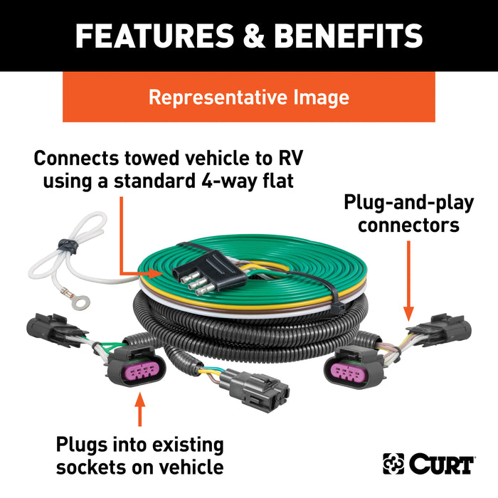 CURT 58927 Custom Towed-Vehicle RV Wiring; Select Escalade; Suburban; Tahoe; Yukon; XL - Truck Part Superstore