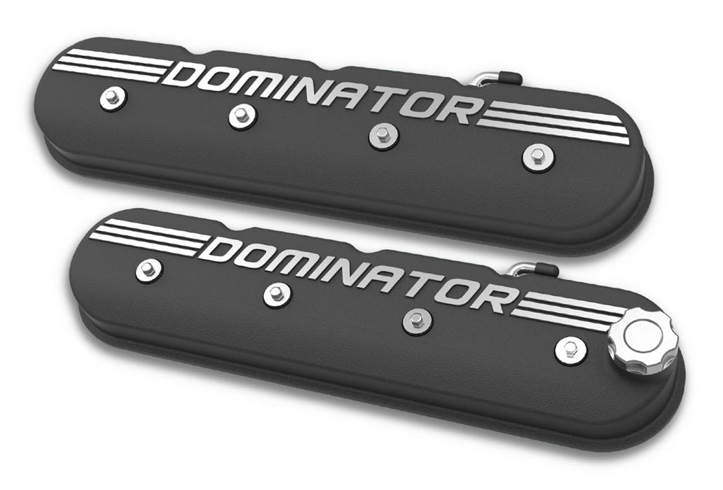 Holley 241-120 Dominator Valve Cover; Aluminum; Tall; Satin Black Finish w/Machined Graphics; - Truck Part Superstore