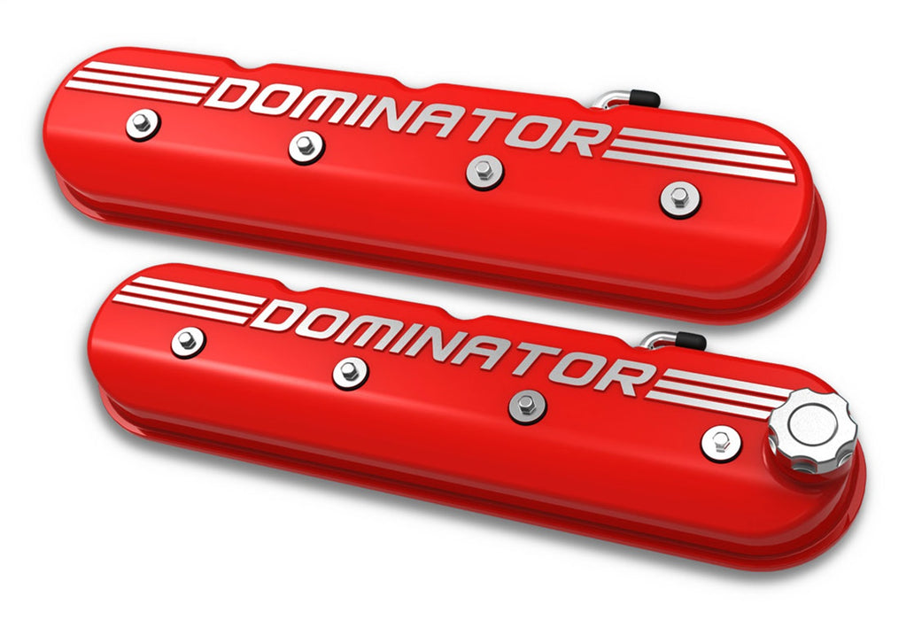Holley 241-121 Dominator Valve Cover; Aluminum; Tall; Gloss Red Finish w/Machined Graphics; - Truck Part Superstore