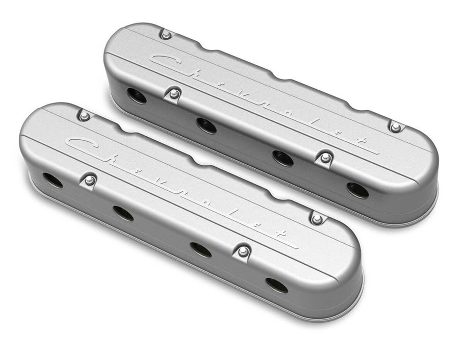 Holley 241-175 LS Valve Cover; 2 pc.; Chevrolet Logo; Natural Cast Finish; - Truck Part Superstore