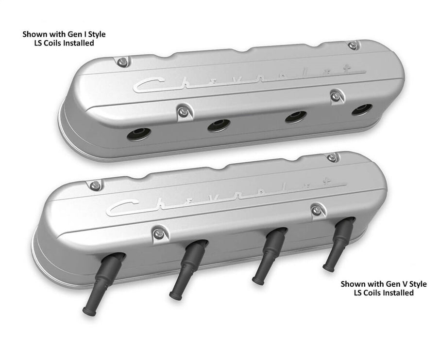 Holley 241-175 LS Valve Cover; 2 pc.; Chevrolet Logo; Natural Cast Finish; - Truck Part Superstore
