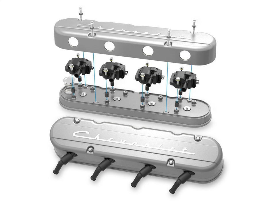 Holley 241-175 LS Valve Cover; 2 pc.; Chevrolet Logo; Natural Cast Finish; - Truck Part Superstore