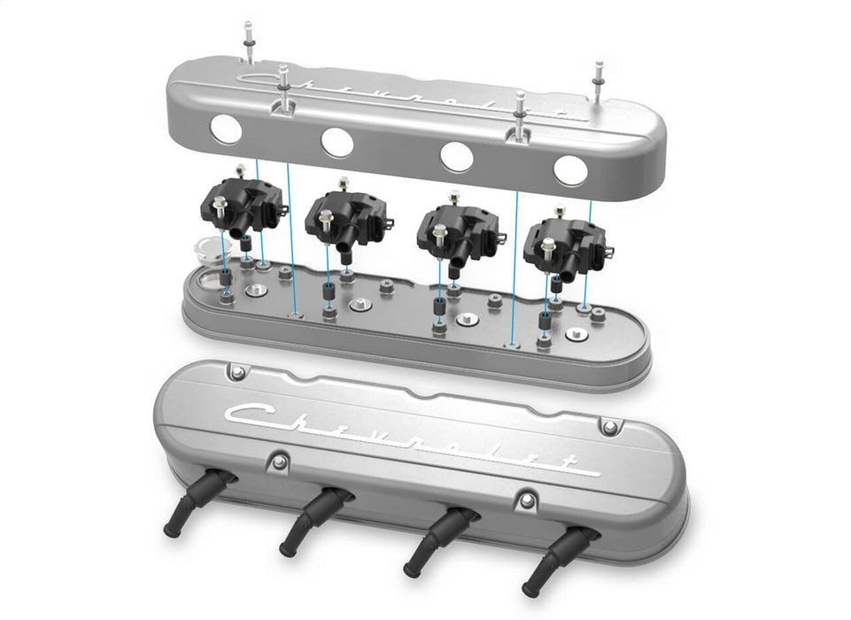 Holley 241-175 LS Valve Cover; 2 pc.; Chevrolet Logo; Natural Cast Finish; - Truck Part Superstore