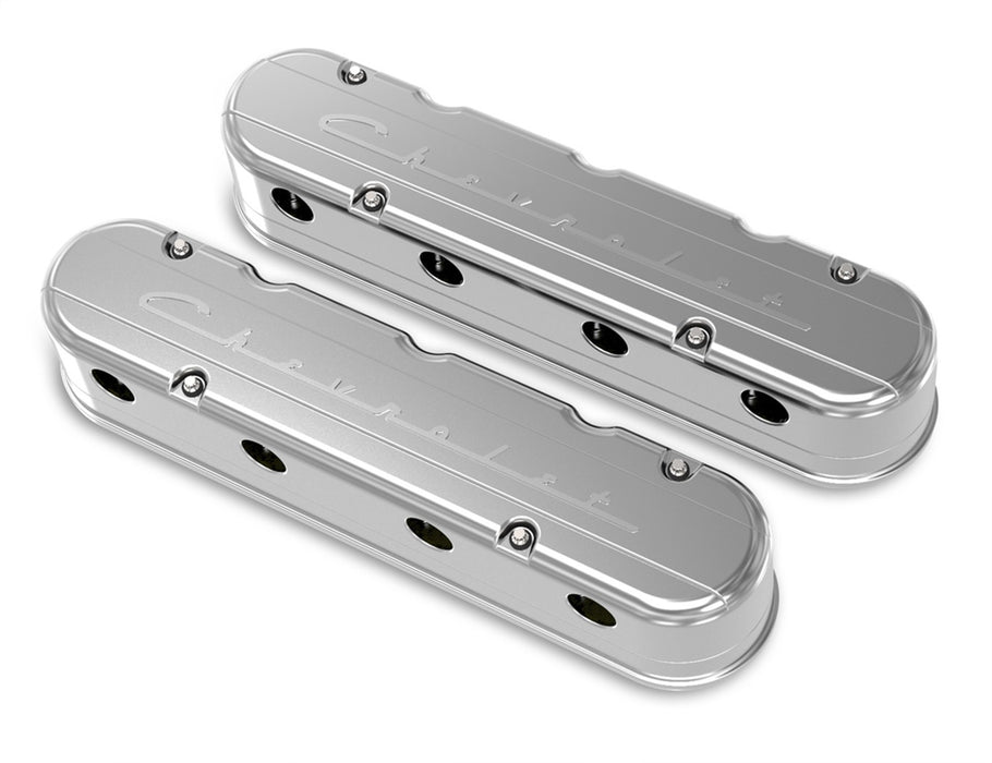 Holley 241-176 LS Valve Cover; 2 pc.; Chevrolet Logo; Polished Finish; - Truck Part Superstore