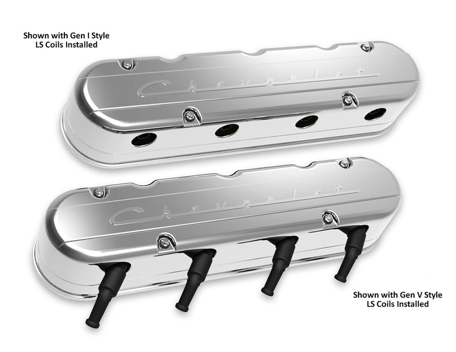 Holley 241-176 LS Valve Cover; 2 pc.; Chevrolet Logo; Polished Finish; - Truck Part Superstore