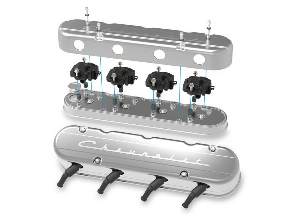 Holley 241-176 LS Valve Cover; 2 pc.; Chevrolet Logo; Polished Finish; - Truck Part Superstore
