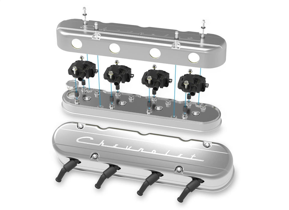 Holley 241-176 LS Valve Cover; 2 pc.; Chevrolet Logo; Polished Finish; - Truck Part Superstore