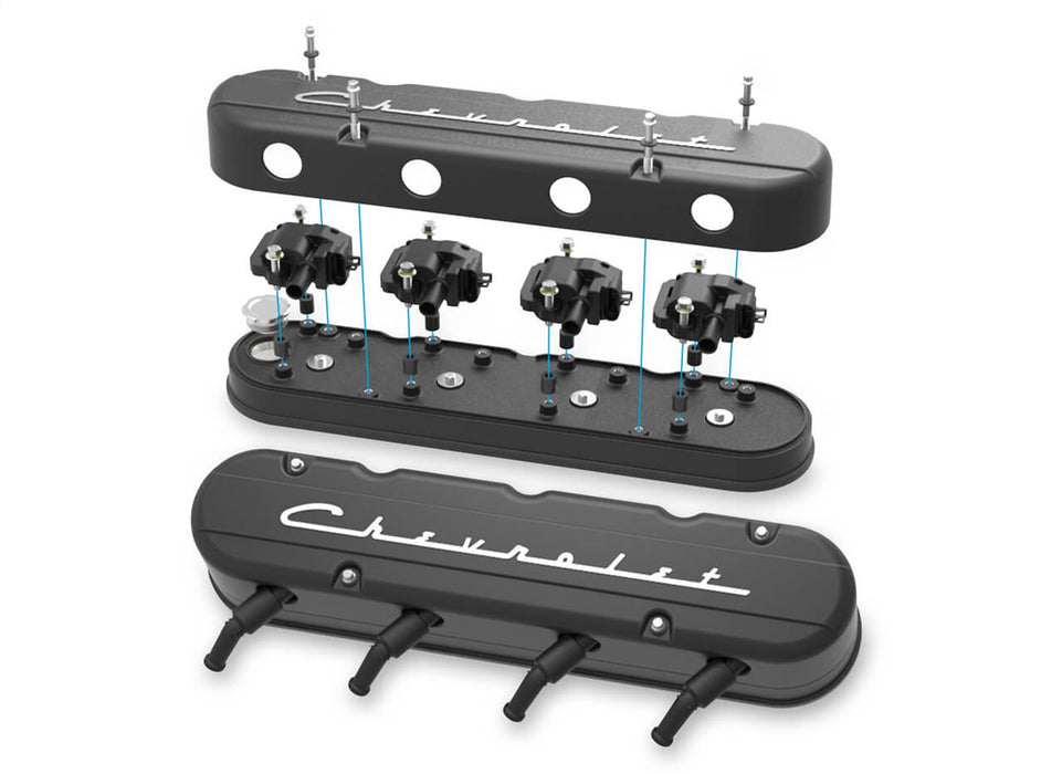 Holley 241-177 LS Valve Cover; 2 pc.; Chevrolet Logo; Satin Black Finish; - Truck Part Superstore