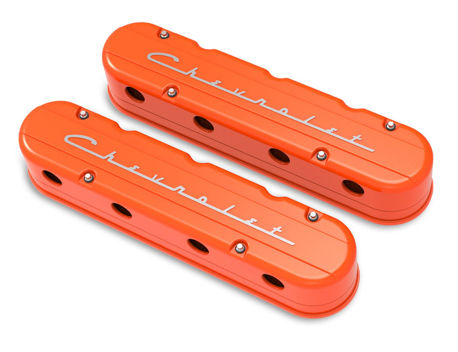 Holley 241-178 LS Valve Cover; 2 pc.; Chevrolet Logo; Factory Orange Finish; - Truck Part Superstore