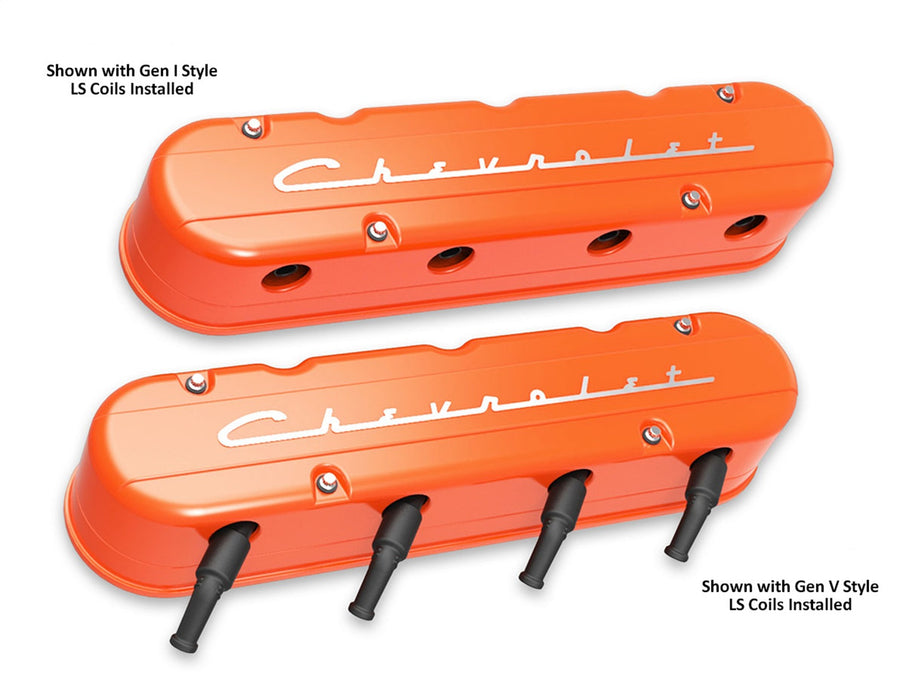 Holley 241-178 LS Valve Cover; 2 pc.; Chevrolet Logo; Factory Orange Finish; - Truck Part Superstore