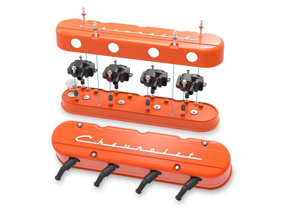 Holley 241-178 LS Valve Cover; 2 pc.; Chevrolet Logo; Factory Orange Finish; - Truck Part Superstore