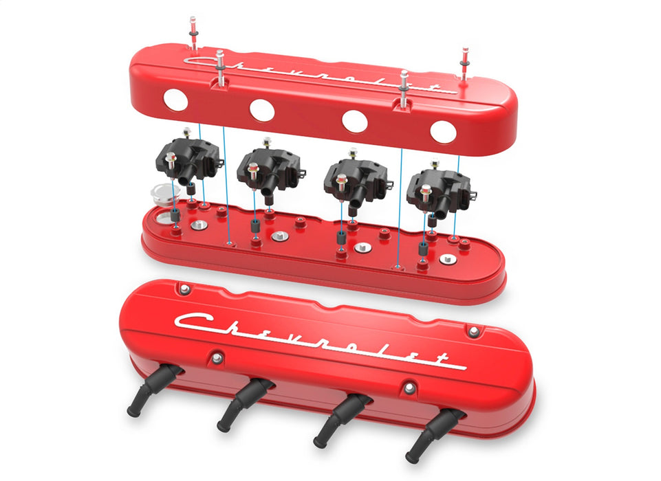 Holley 241-179 LS Valve Cover; 2 pc.; Chevrolet Logo; Gloss Red Finish; - Truck Part Superstore