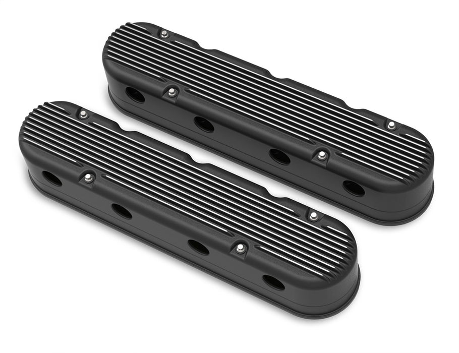 Holley 241-182 Aluminum Valve Cover Set; 2 pc.; Cast Aluminum; Satin Black Finish; - Truck Part Superstore