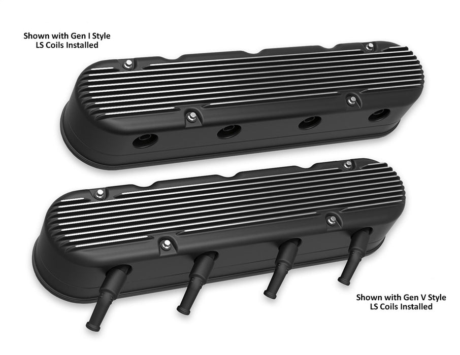 Holley 241-182 Aluminum Valve Cover Set; 2 pc.; Cast Aluminum; Satin Black Finish; - Truck Part Superstore