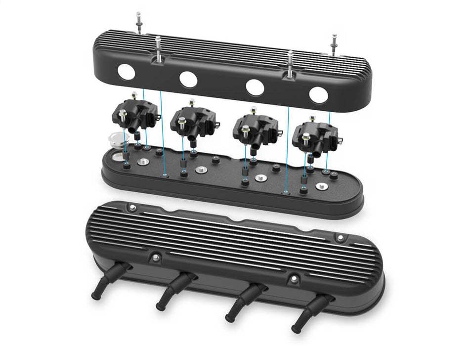 Holley 241-182 Aluminum Valve Cover Set; 2 pc.; Cast Aluminum; Satin Black Finish; - Truck Part Superstore