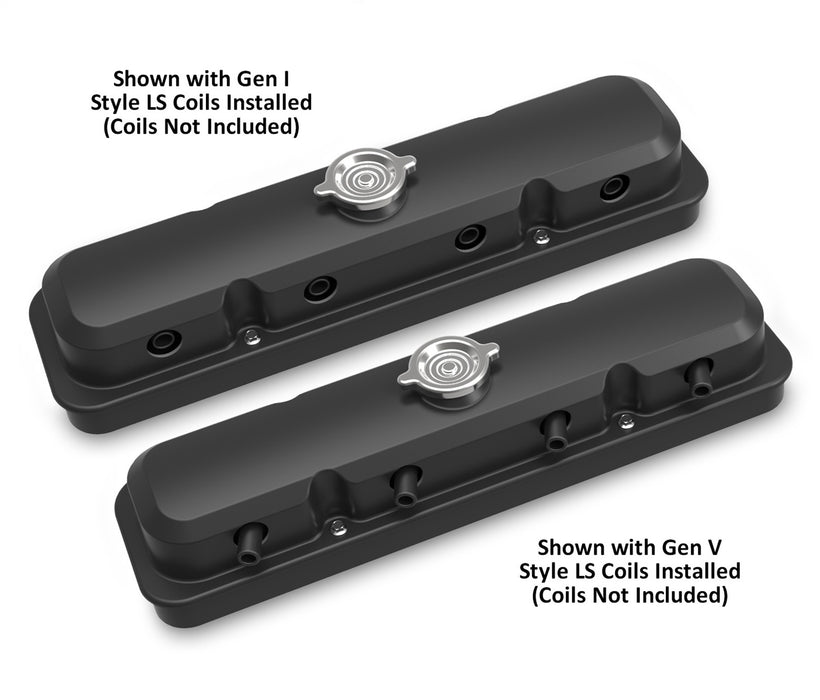 Holley 241-192 LS Valve Cover; 2 pc.; Pontiac Style; Cast Aluminum; Satin Black Finish; - Truck Part Superstore