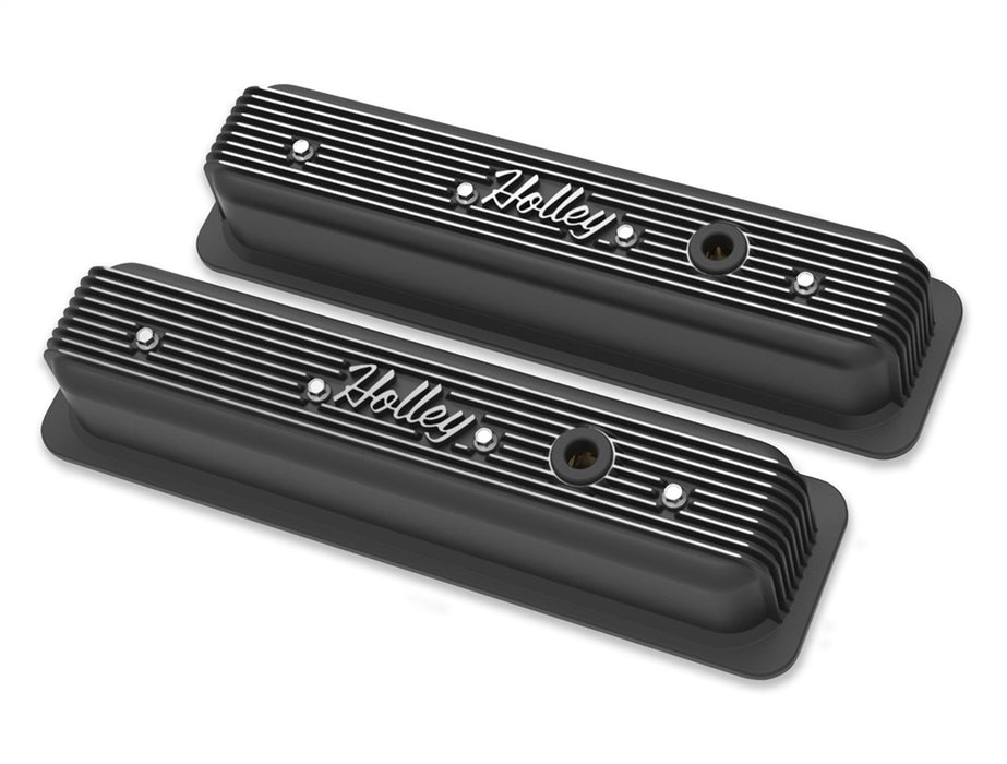 Holley 241-247 Valve Covers; Center-Bolt Finned; w/o Emissions Port; Black Finish; - Truck Part Superstore