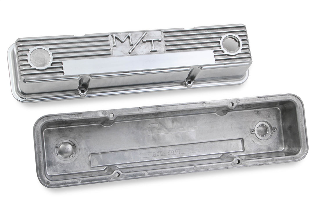 Holley 241-82 M/T Retro Aluminum Valve Covers; Vintage Style Finned; Cast Aluminum; Polished; - Truck Part Superstore