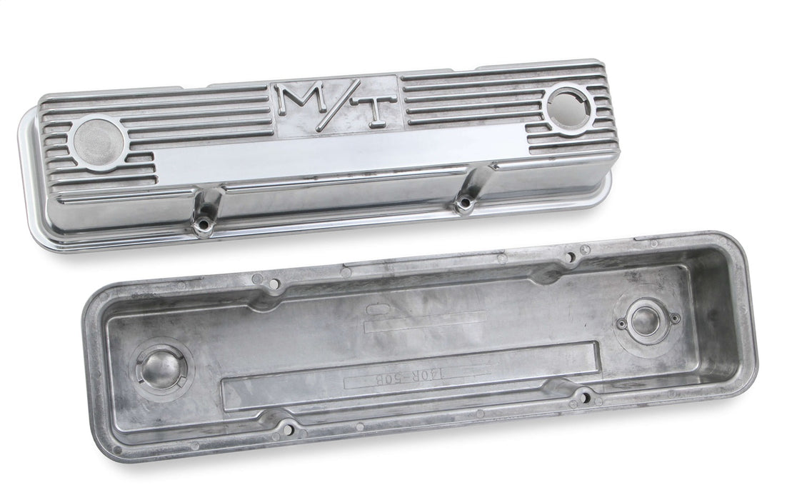 Holley 241-82 M/T Retro Aluminum Valve Covers; Vintage Style Finned; Cast Aluminum; Polished; - Truck Part Superstore
