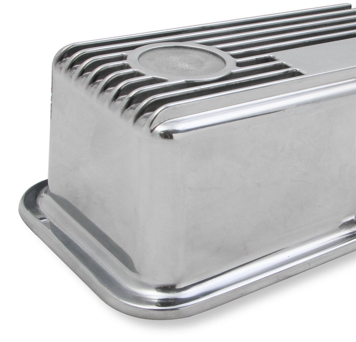 Holley 241-82 M/T Retro Aluminum Valve Covers; Vintage Style Finned; Cast Aluminum; Polished; - Truck Part Superstore
