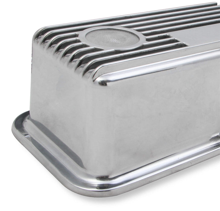 Holley 241-82 M/T Retro Aluminum Valve Covers; Vintage Style Finned; Cast Aluminum; Polished; - Truck Part Superstore