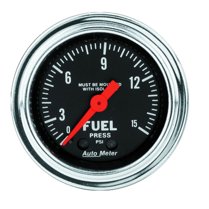 AutoMeter 2413 GAUGE; FUEL PRESSURE; 2 1/16in.; 15PSI; MECH. W/ISOLATOR; TRADITIONAL CHROME - Truck Part Superstore