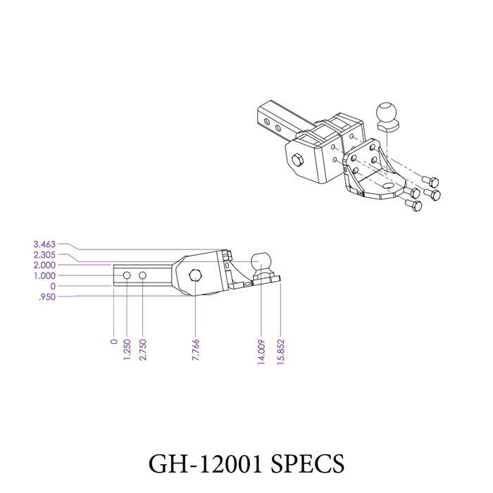 GEN-Y Hitch GH-12001 GLYDER TORSION-FLEX 2" Shank 2" drop .4K-.7K TW 7K Hitch & Ball 1" Dia Hole - Truck Part Superstore