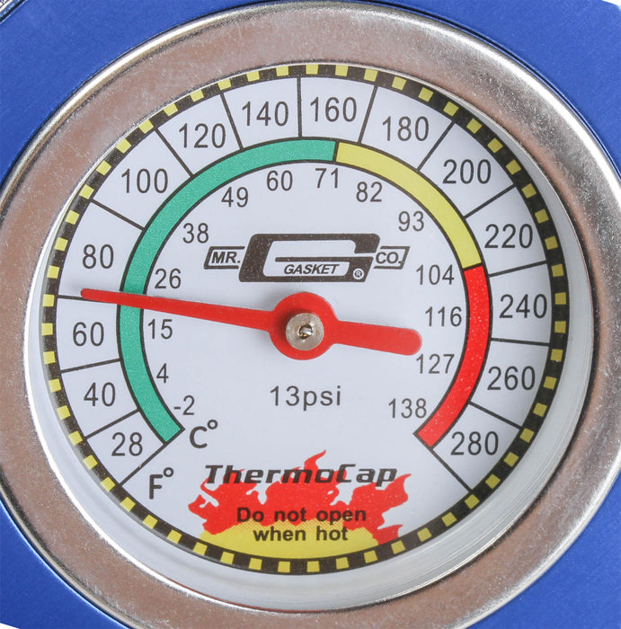 Mr Gasket 2470B Thermocap™ Radiator Cap; Blue; OEM Replacement w/Thermometer Built In; 13 psi; - Truck Part Superstore