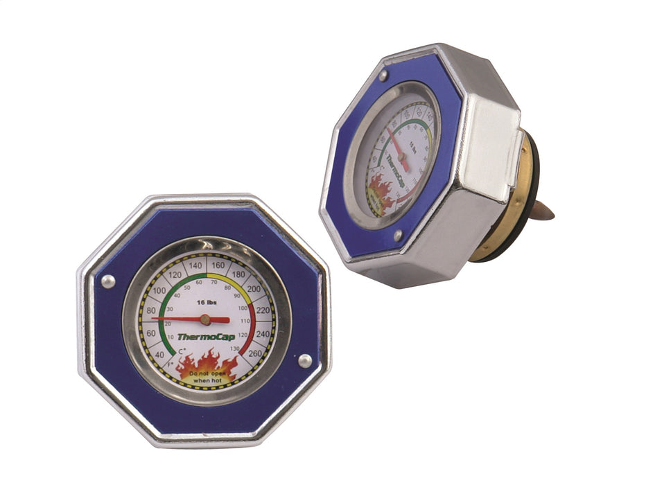 Mr Gasket 2471B Thermocap™ Radiator Cap; Blue; OEM Replacement w/Thermometer Built In; 16 psi; - Truck Part Superstore