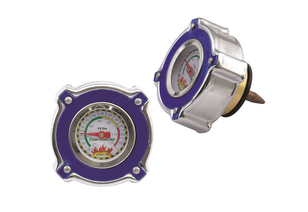 Mr Gasket 2473B Thermocap™ Radiator Cap; Blue; OEM Replacement w/Thermometer Built In; 16 psi; - Truck Part Superstore