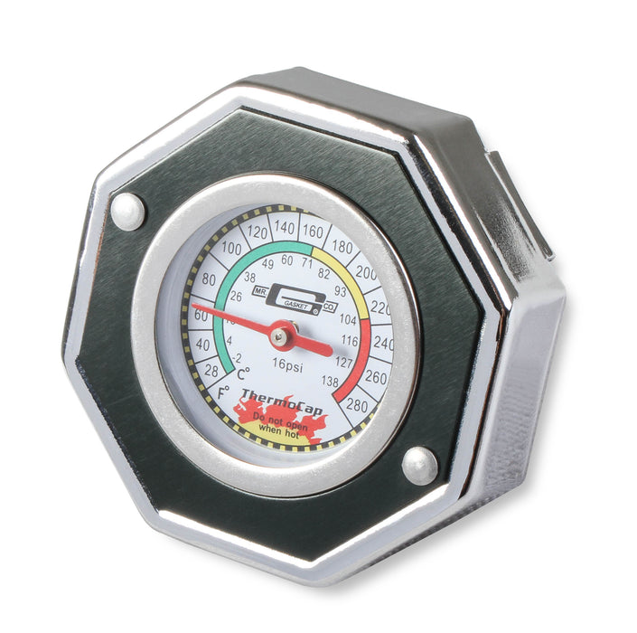 Mr Gasket 2476BK Thermocap™ Radiator Cap; OEM Replacement w/Thermometer Built In; 16 psi; Black; - Truck Part Superstore