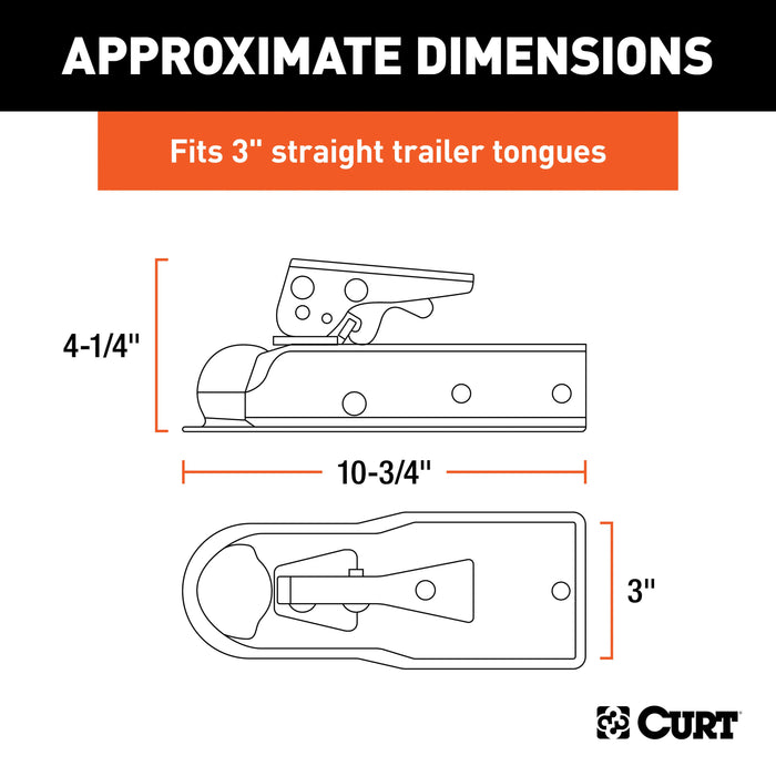 CURT 25138 2in. Straight-Tongue Coupler with Posi-Lock (3in. Channel; 3;500 lbs; Zinc) - Truck Part Superstore
