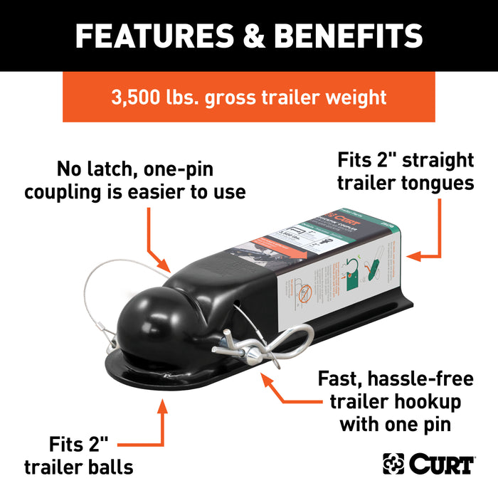 CURT 25470 QuickPin No-Latch 2in. Trailer Coupler (2in. Channel; 3;500 lbs) - Truck Part Superstore