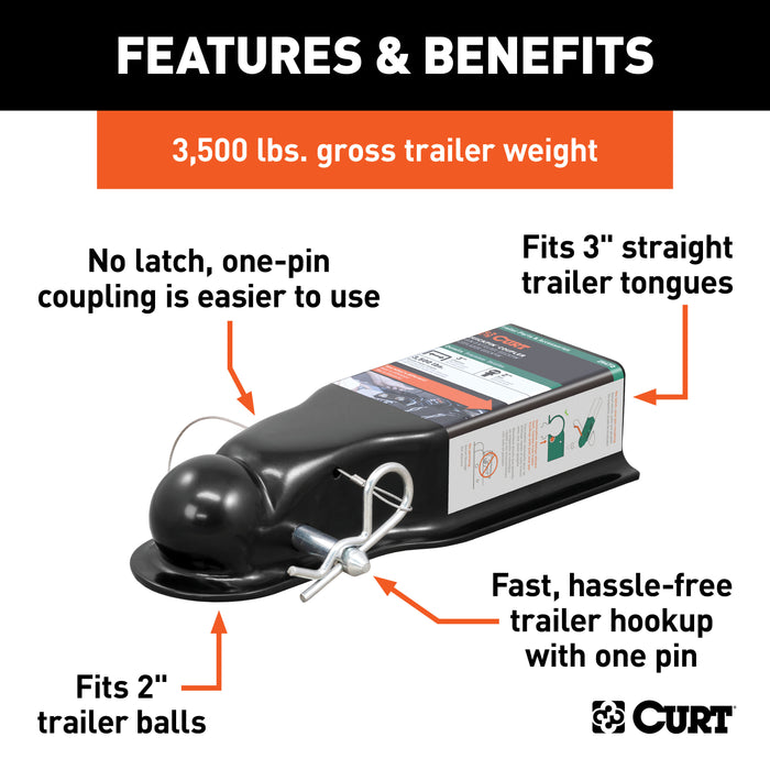 CURT 25472 QuickPin No-Latch 2in. Trailer Coupler (3in. Channel; 3;500 lbs) - Truck Part Superstore