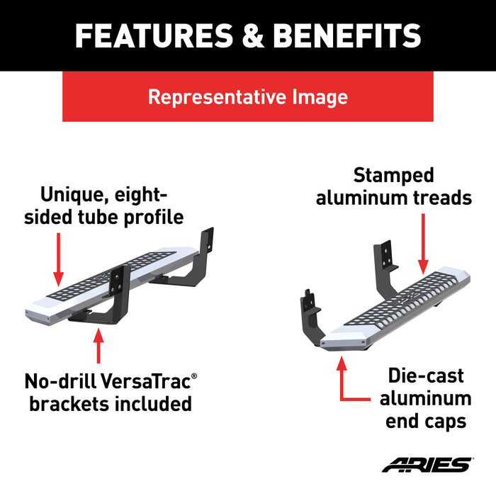 ARIES 2555001 AdvantEDGE 5-1/2in. x 53in. Chrome Aluminum Side Bars; Select Silverado; Sierra - Truck Part Superstore