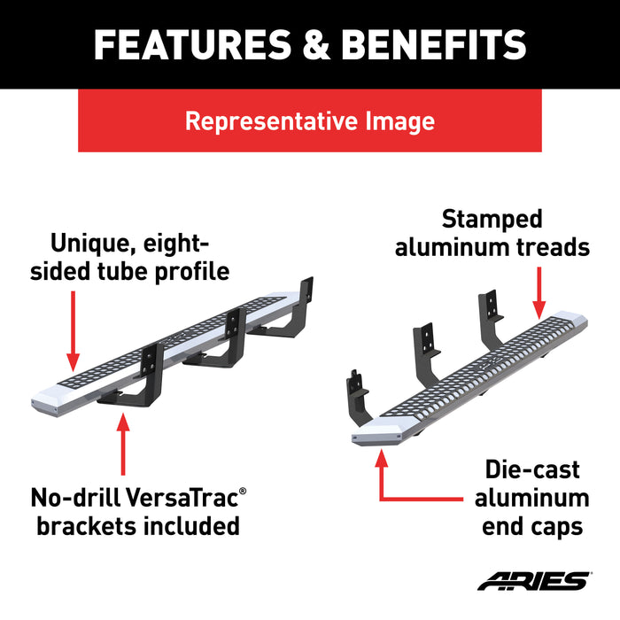 ARIES 2555030 AdvantEDGE 5-1/2in. x 85in. Chrome Aluminum Side Bars; Select Honda Ridgeline - Truck Part Superstore