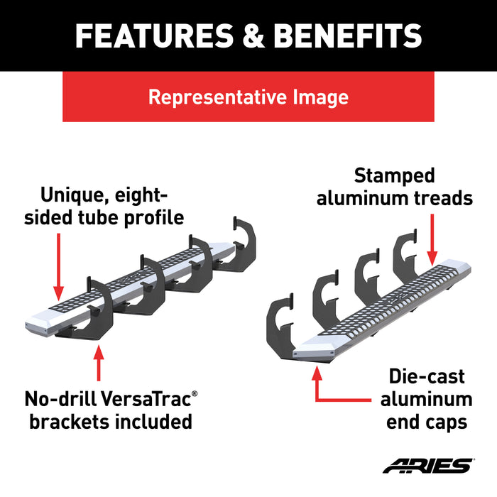 ARIES 2555051 AdvantEDGE 5-1/2in. x 75in. Chrome Aluminum Side Bars; Select Silverado; Sierra - Truck Part Superstore