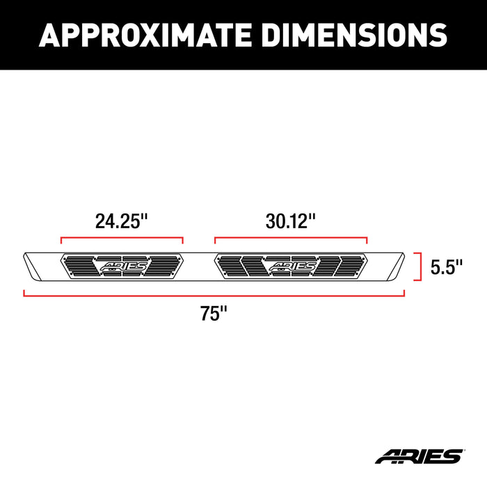 ARIES 2558053 AscentStep 5-1/2in. x 75in. Black Steel Running Boards; Select Dodge Durango - Truck Part Superstore