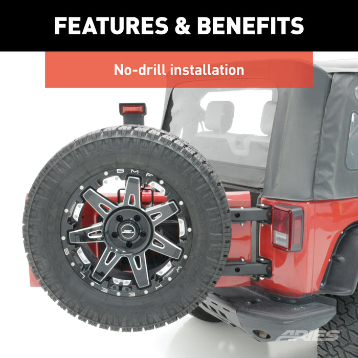 ARIES 2563000 Jeep Wrangler JK Heavy-Duty Spare Tire Carrier - Truck Part Superstore