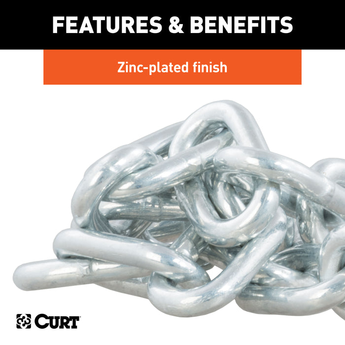 CURT 80040 27in. Safety Chain with 1 S-Hook (5;000 lbs; Clear Zinc) - Truck Part Superstore