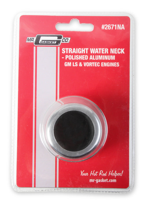 Mr Gasket 2671NA Water Neck; Straight Style; Polished Aluminum Finish; - Truck Part Superstore