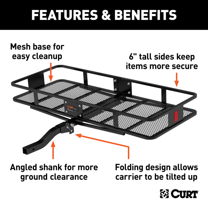 CURT 18153 60in. x 24in. Black Steel Basket Cargo Carrier (Folding 2in. Shank; 500 lbs.) - Truck Part Superstore