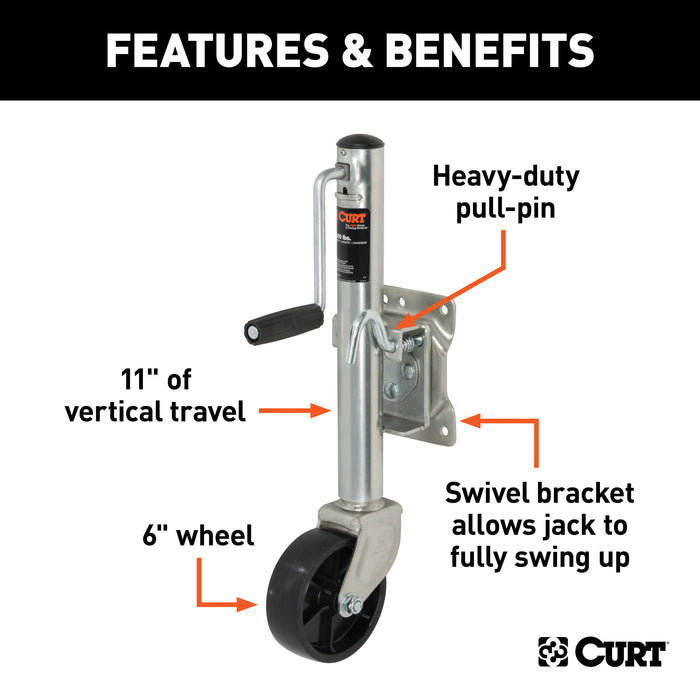 CURT 28112 Marine Jack with 6in. Wheel (1;200 lbs; 10in. Travel) - Truck Part Superstore