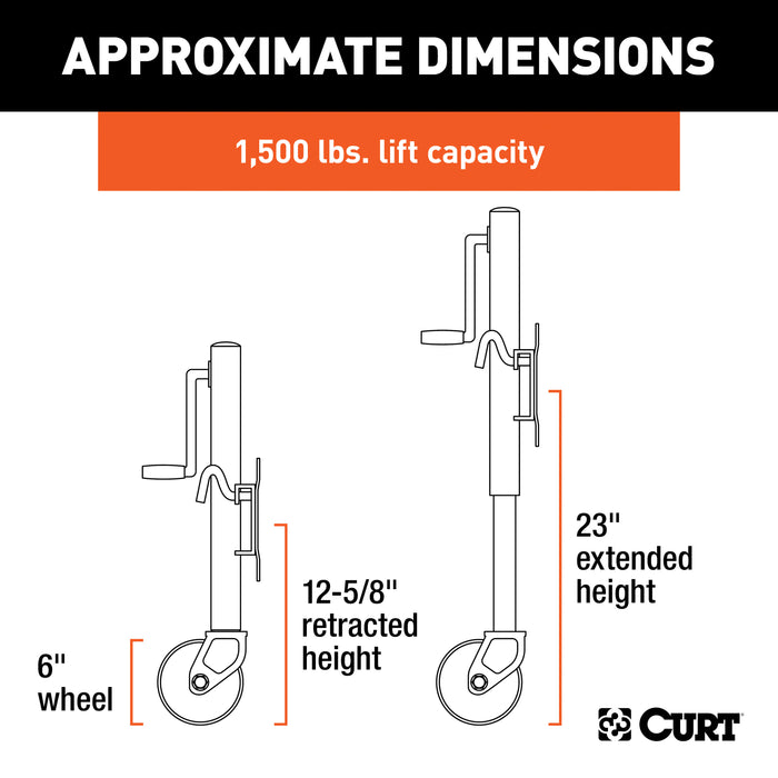 CURT 28155 Marine Jack with Dual 6in. Wheels (1;500 lbs; 10in. Travel) - Truck Part Superstore